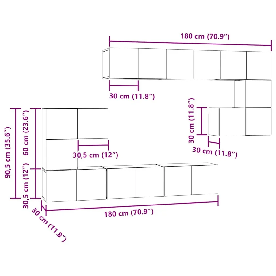 Ensemble meuble TV 10 pcs Chêne noir Bois d'ingénierie - 16