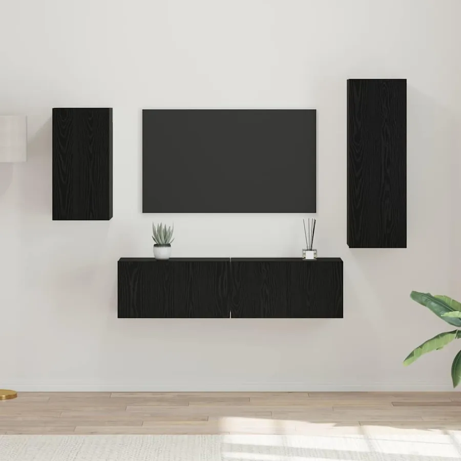 Ensemble meuble TV 4 pcs Chêne noir Bois d'ingénierie