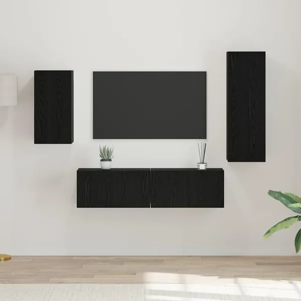 Ensemble meuble TV 4 pcs Chêne noir Bois d'ingénierie