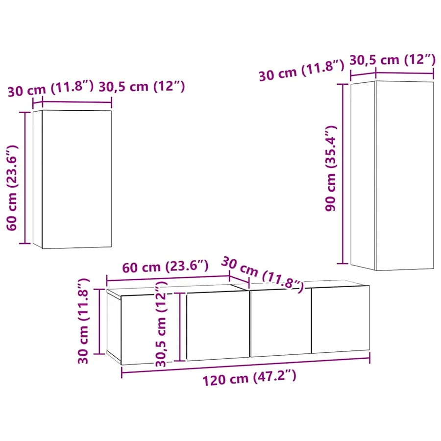 Ensemble meuble TV 4 pcs Chêne noir Bois d'ingénierie - 18