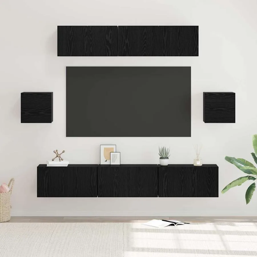 Ensemble meuble TV 7 pcs Chêne noir Bois d'ingénierie