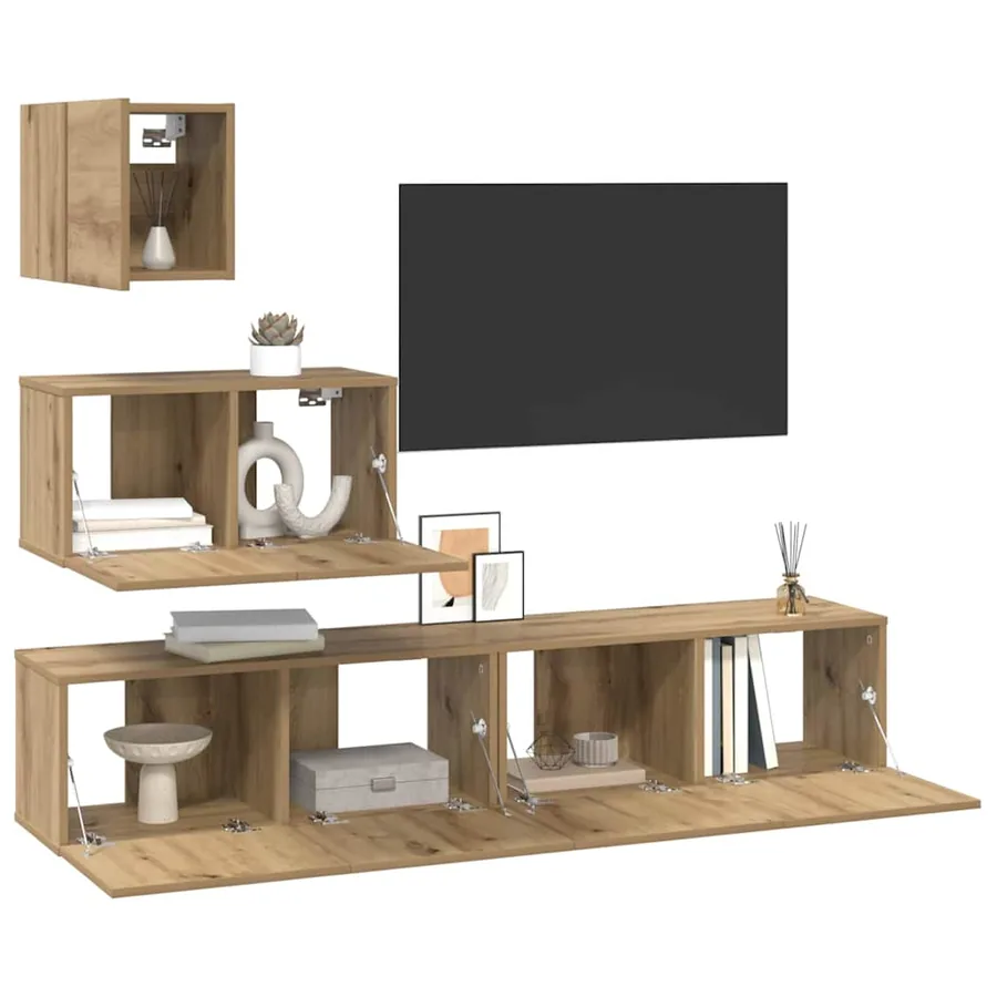 Ensemble meuble TV 4 pcs Chêne artisanal Bois d'ingénierie - 3
