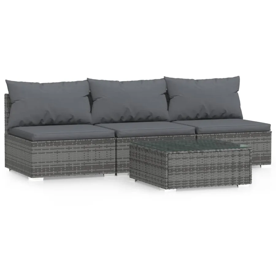 Salon de jardin 4 pcs avec coussins Gris Résine tressée - 2