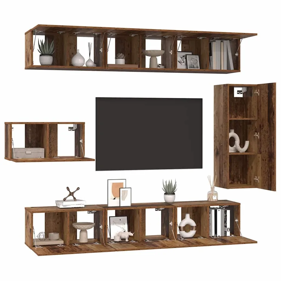 Ensemble meuble TV 8 pcs Bois Ancien Bois d'ingénierie - 3