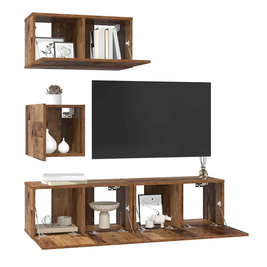 Ensemble meuble TV 4 pcs Bois Ancien Bois d'ingénierie - 3