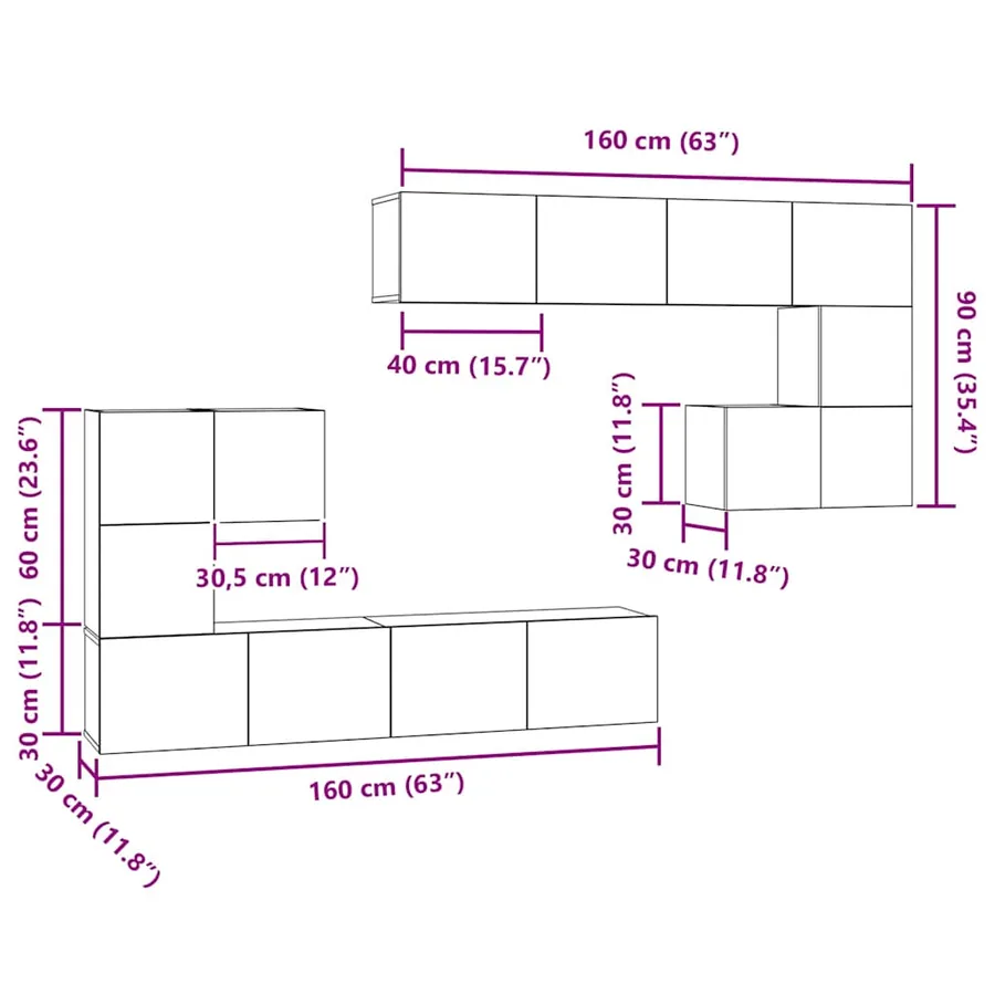 Unites TV 4 pcs Chêne artisanal Bois d'ingénierie - 17
