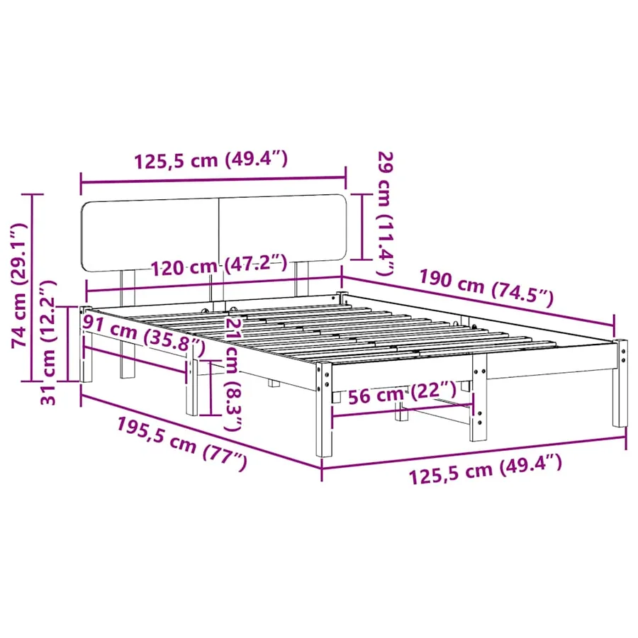 Cadre de lit avec tête de lit Blanc 120 x 190 cm Pin massif - 8