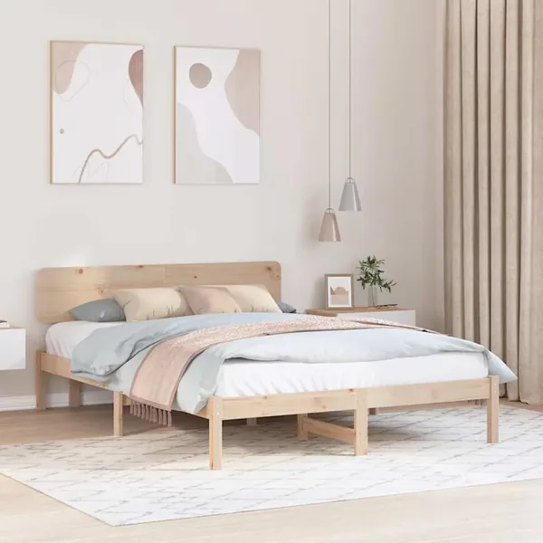 Cadre de lit avec tête de lit Naturel 200 x 200 cm Pin massif
