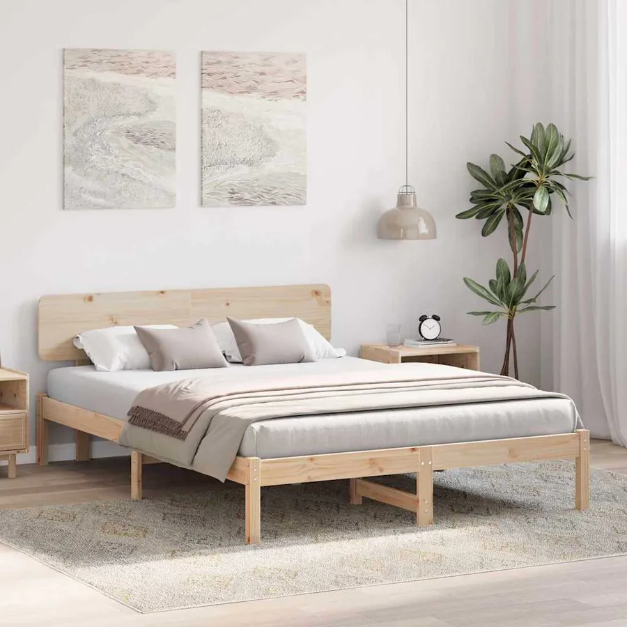 Cadre de lit avec tête de lit Naturel 200 x 200 cm Pin massif - 3