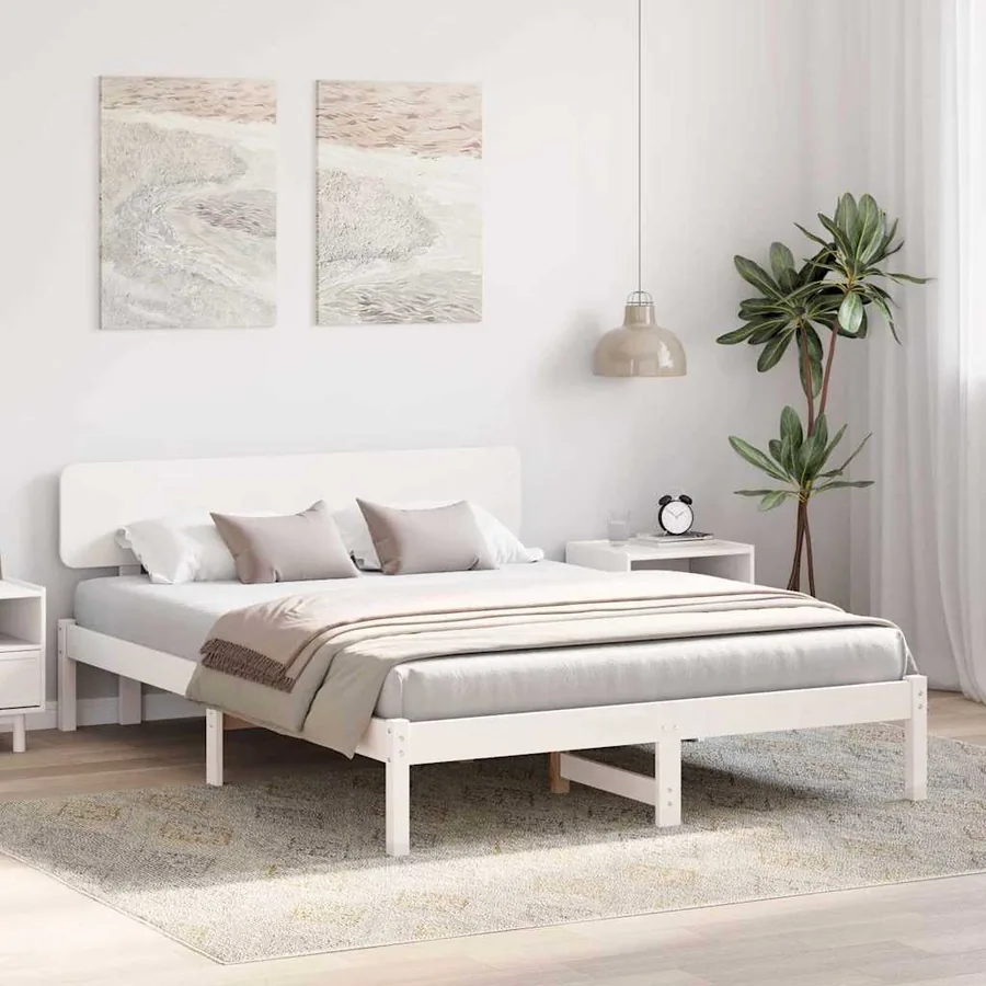 Cadre de lit avec tête de lit Blanc 160 x 200 cm Pin massif - 3