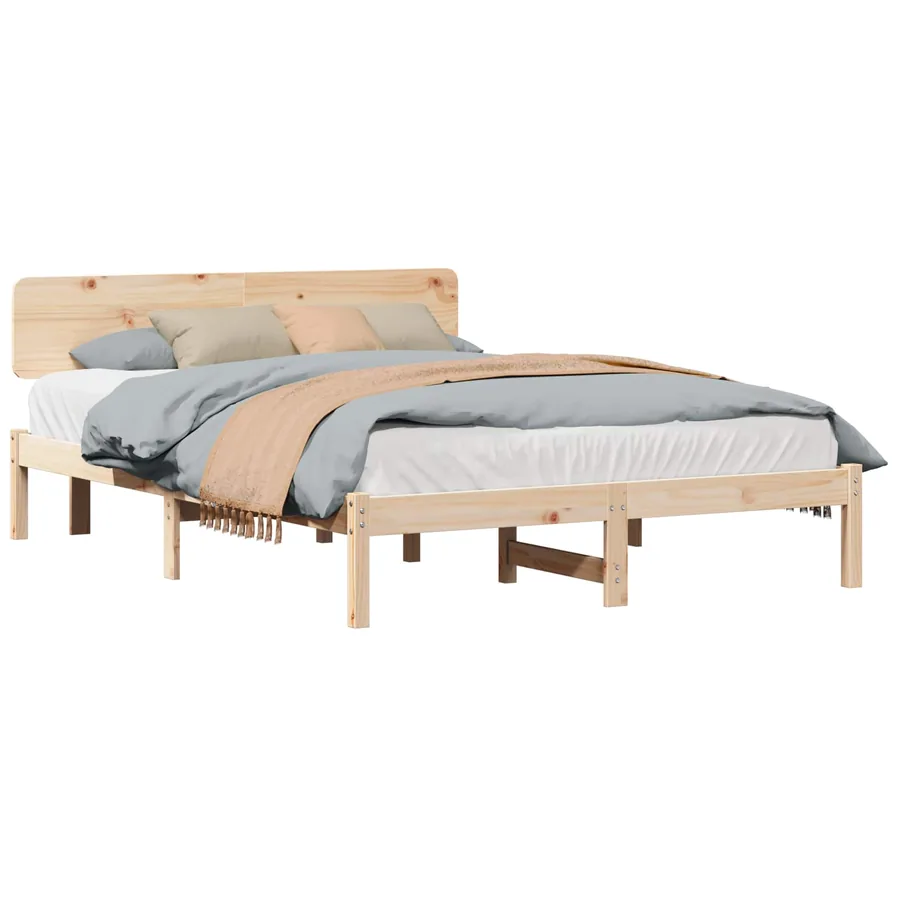 Cadre de lit avec tête de lit Naturel 150 x 200 cm Pin massif - 2