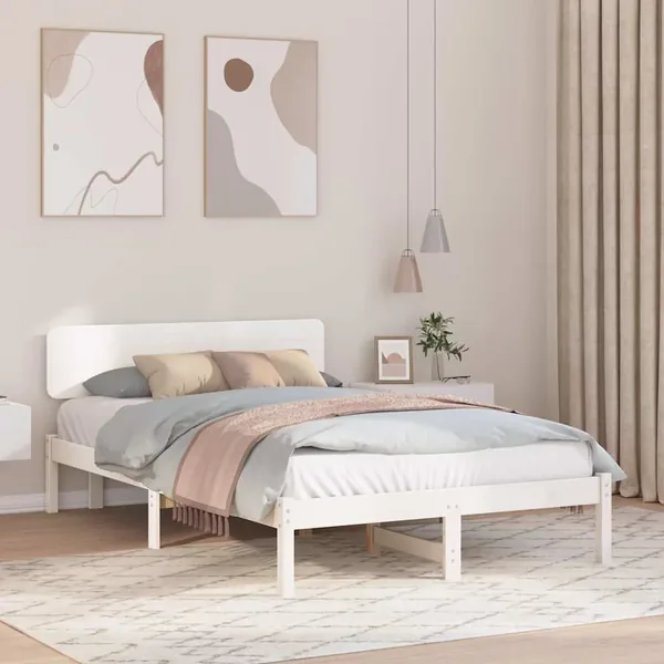 Cadre de lit avec tête de lit Blanc 120 x 200 cm Pin massif