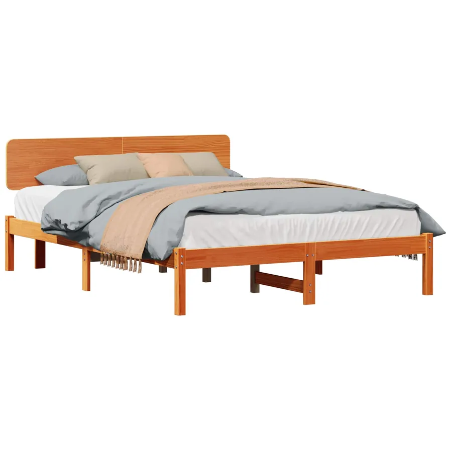 Cadre de lit avec tête de lit Brun cire 150 x 200 cm Pin massif - 2