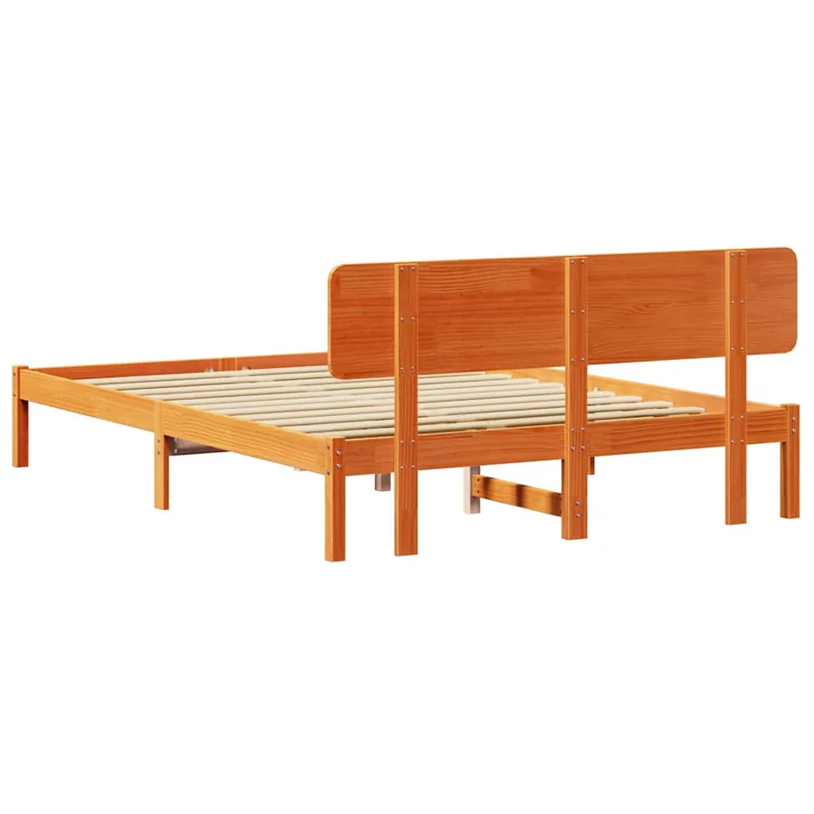 Cadre de lit avec tête de lit Brun cire 150 x 200 cm Pin massif - 7