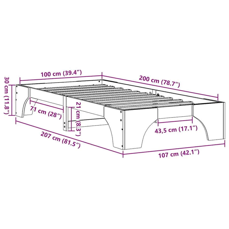 Cadre de lit Blanc 100 x 200 cm Pin massif - 10