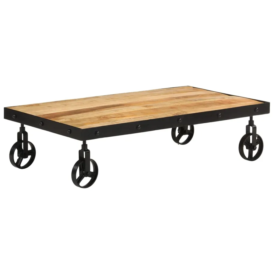 Table basse avec roulettes bois de manguier massif 100x55x26 cm - 10