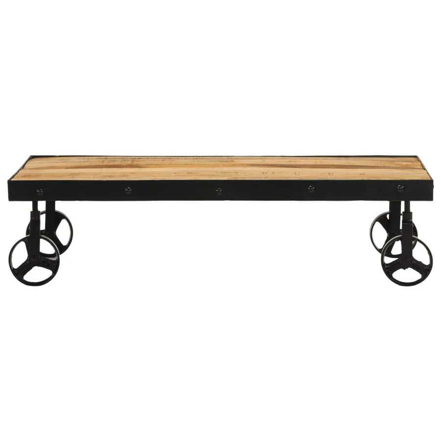 Table basse avec roulettes bois de manguier massif 100x55x26 cm - 2
