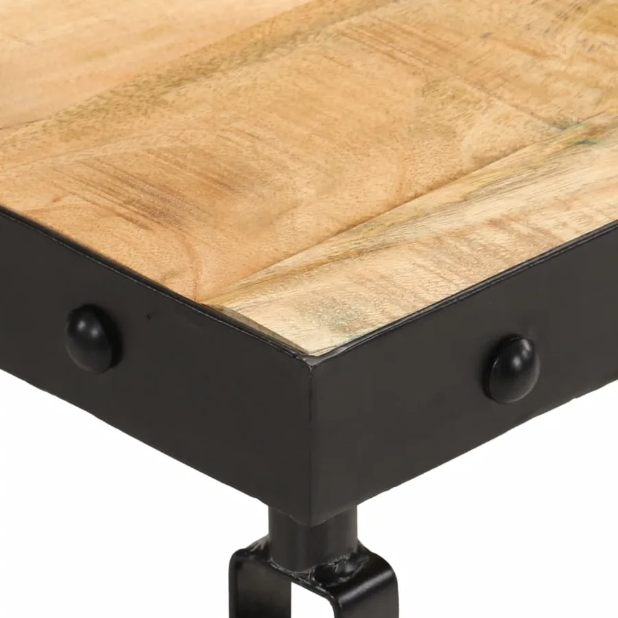 Table basse avec roulettes bois de manguier massif 100x55x26 cm - 5