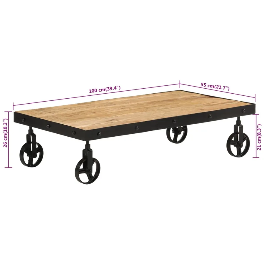 Table basse avec roulettes bois de manguier massif 100x55x26 cm - 8