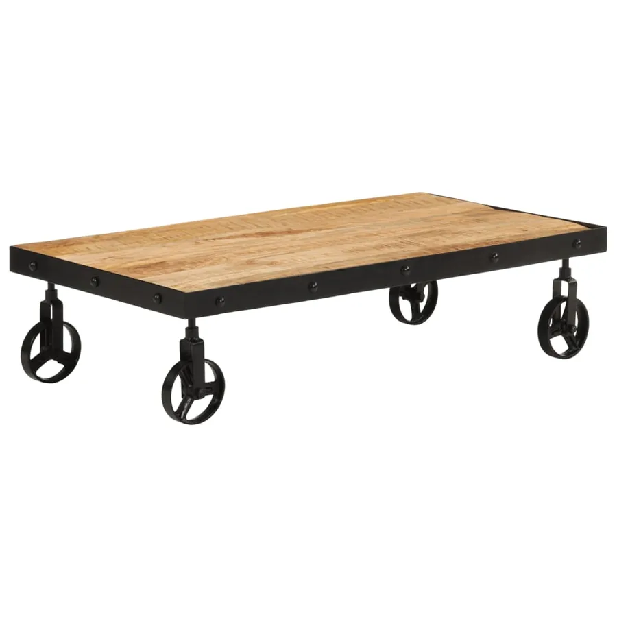 Table basse avec roulettes bois de manguier massif 100x55x26 cm - 9