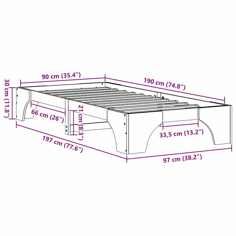 Cadre de lit Blanc 90 x 190 cm Pin massif - 8