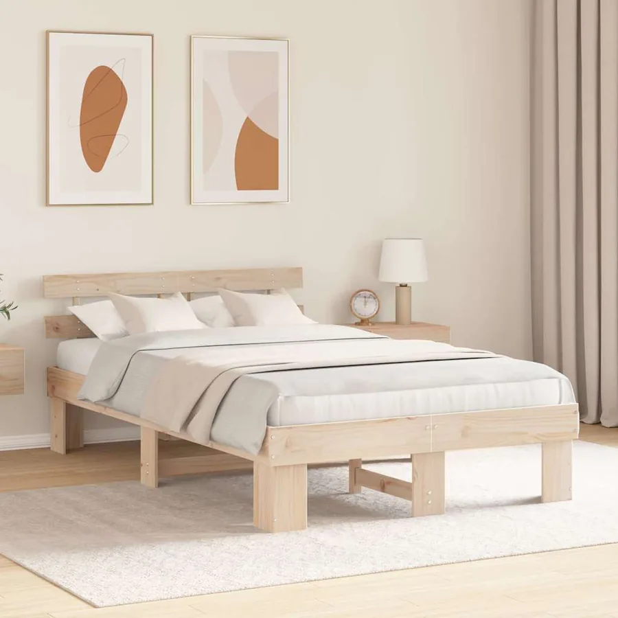 Cadre de lit avec tête de lit Naturel 140 x 190 cm Pin massif - 3