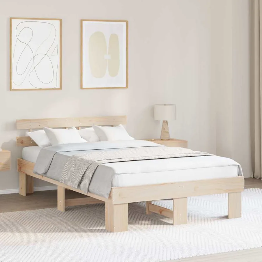 Cadre de lit avec tête de lit Naturel 120 x 190 cm Pin massif