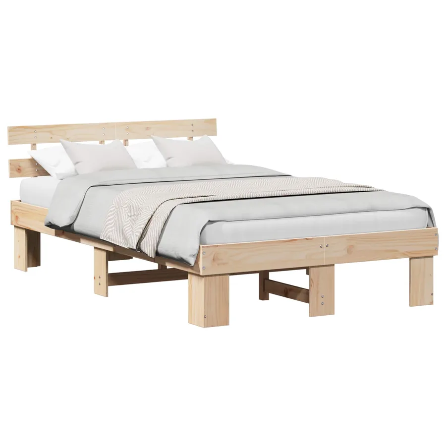 Cadre de lit avec tête de lit Naturel 120 x 190 cm Pin massif - 2