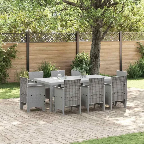 Ensemble de salle à manger pour jardin 9 pcs Gris clair