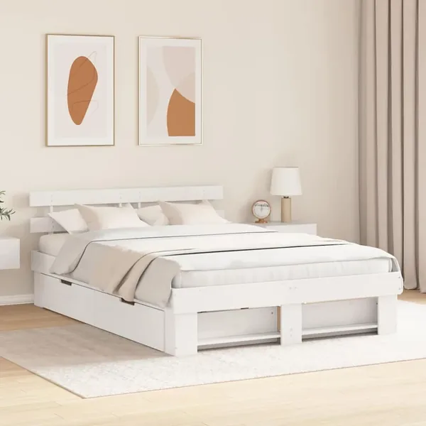 Cadre de lit avec tête de lit Blanc 150 x 200 cm Pin massif