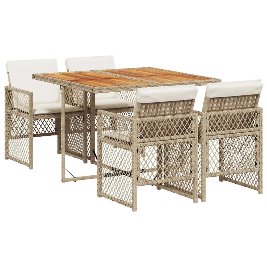 Ensemble à manger de jardin avec coussins 5pcs Beige poly rotin - 2