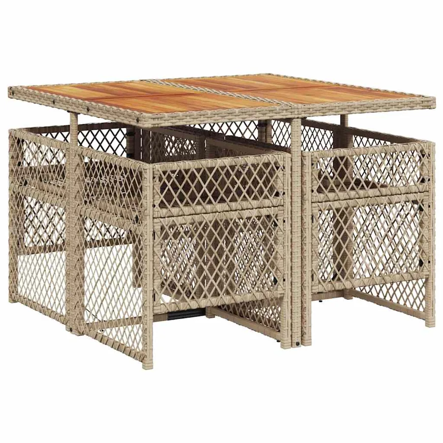 Ensemble à manger de jardin avec coussins 5pcs Beige poly rotin - 5