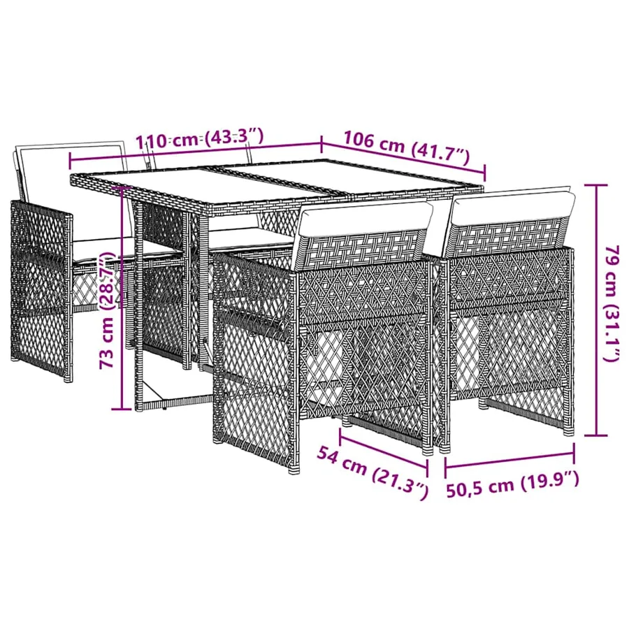 Ensemble à manger de jardin avec coussins 5pcs Beige poly rotin - 9