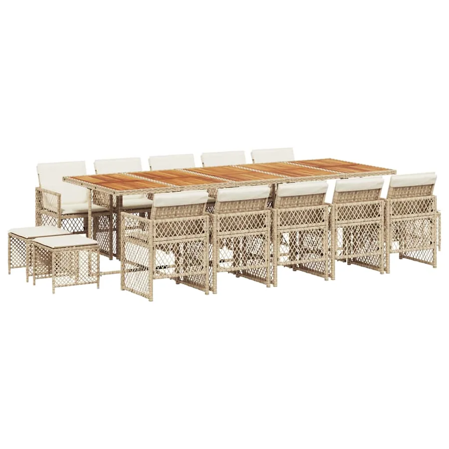 Ensemble à manger de jardin et coussins 15 pcs beige - 2