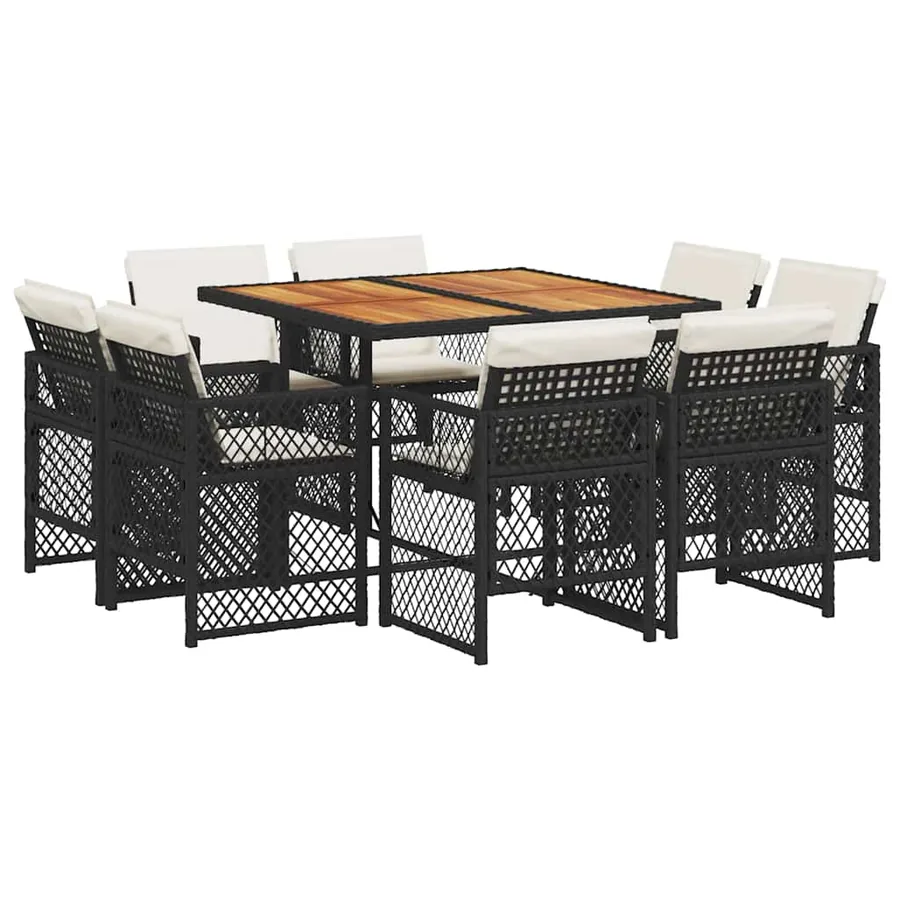 Ensemble à manger de jardin 9pcs coussins noir résine tressée - 2