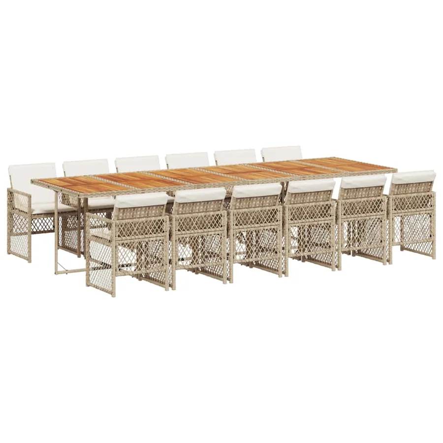 Ensemble à manger de jardin et coussins 13 pcs beige - 2