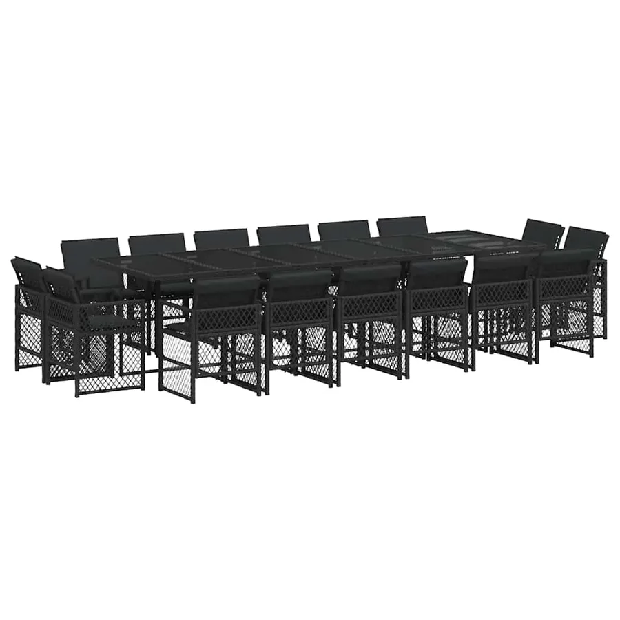 Ensemble à manger de jardin 17 pcs coussins noir résine tressée - 2