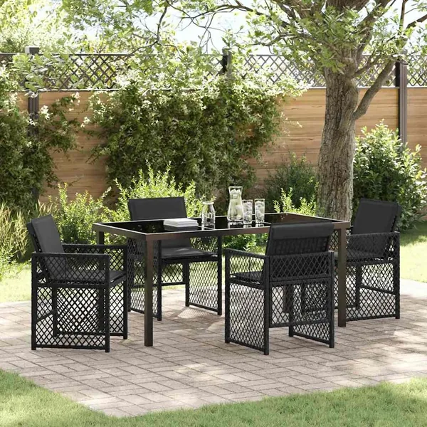 Ensemble de salle à manger pour jardin 5 pcs Noir polyrotin