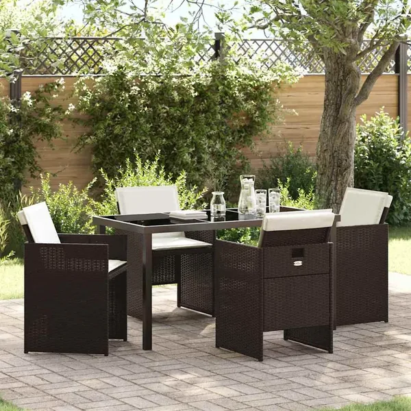 Ensemble de salle à manger pour jardin 5 pcs Marron polyrotin