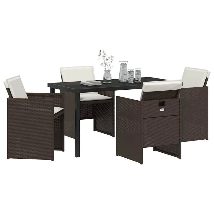Ensemble de salle à manger pour jardin 5 pcs Marron polyrotin - 3