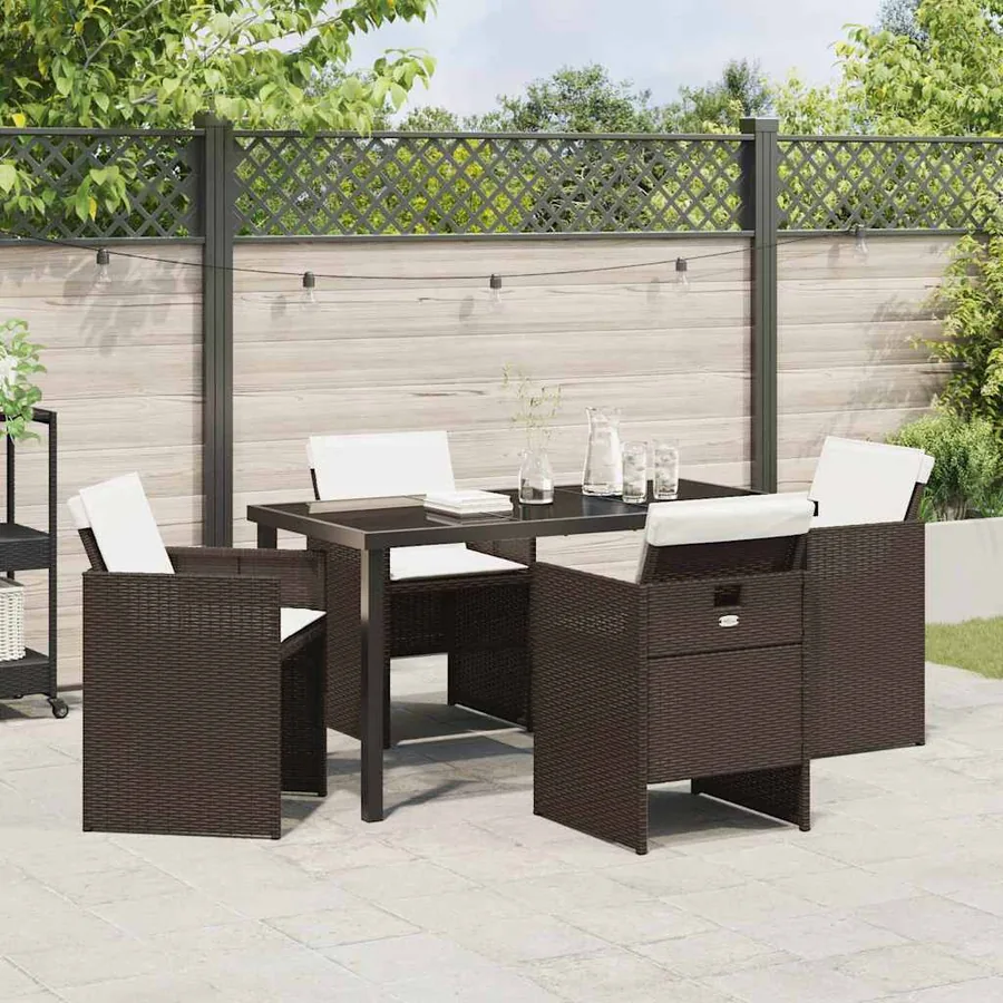 Ensemble de salle à manger pour jardin 5 pcs Marron polyrotin - 4