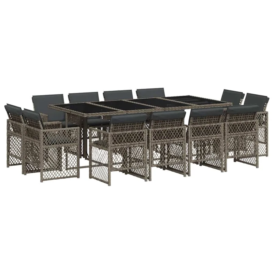 Ensemble à manger de jardin coussins 13 pcs gris résine tressée - 2