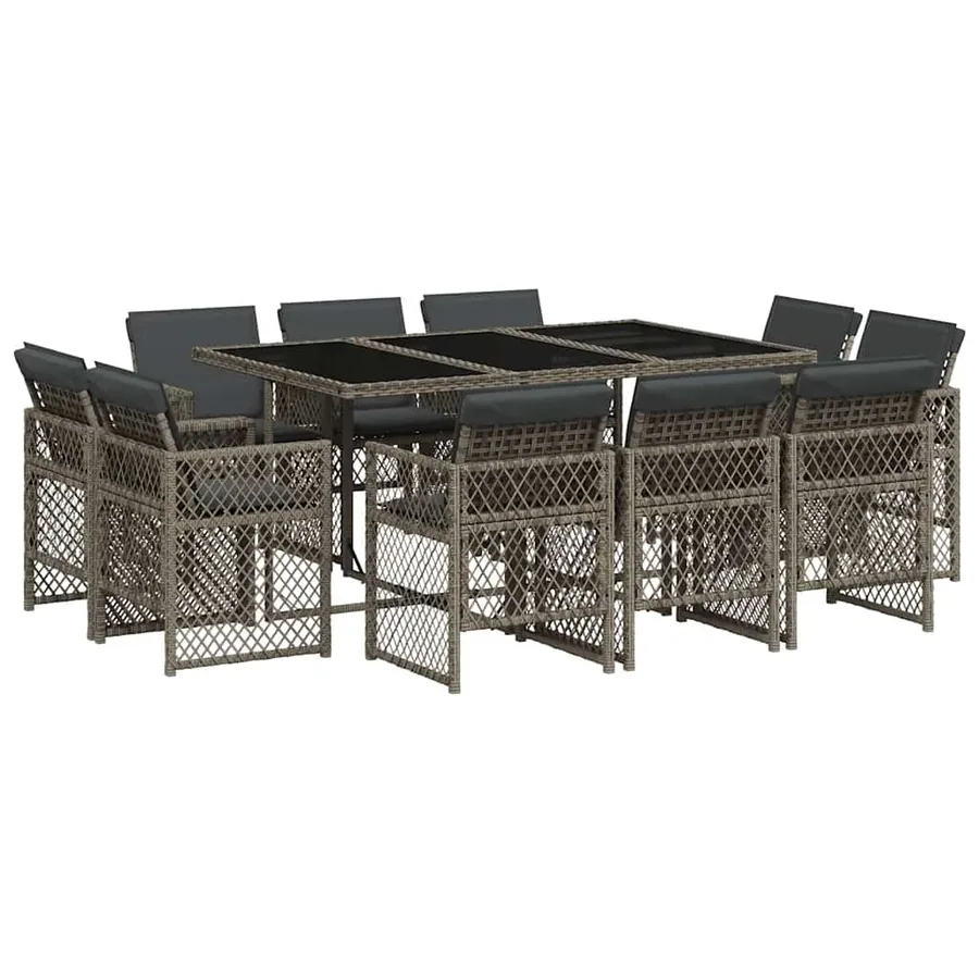 Ensemble à manger de jardin 11pcs avec coussins gris poly rotin - 2