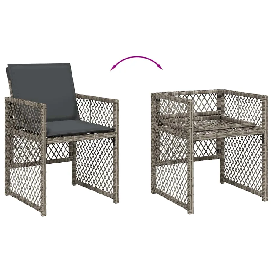 Ensemble à manger de jardin 11pcs avec coussins gris poly rotin - 5