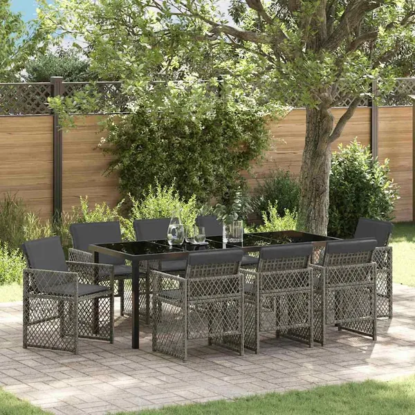 Ensemble de salle à manger pour jardin 9 pcs Gris polyrotin