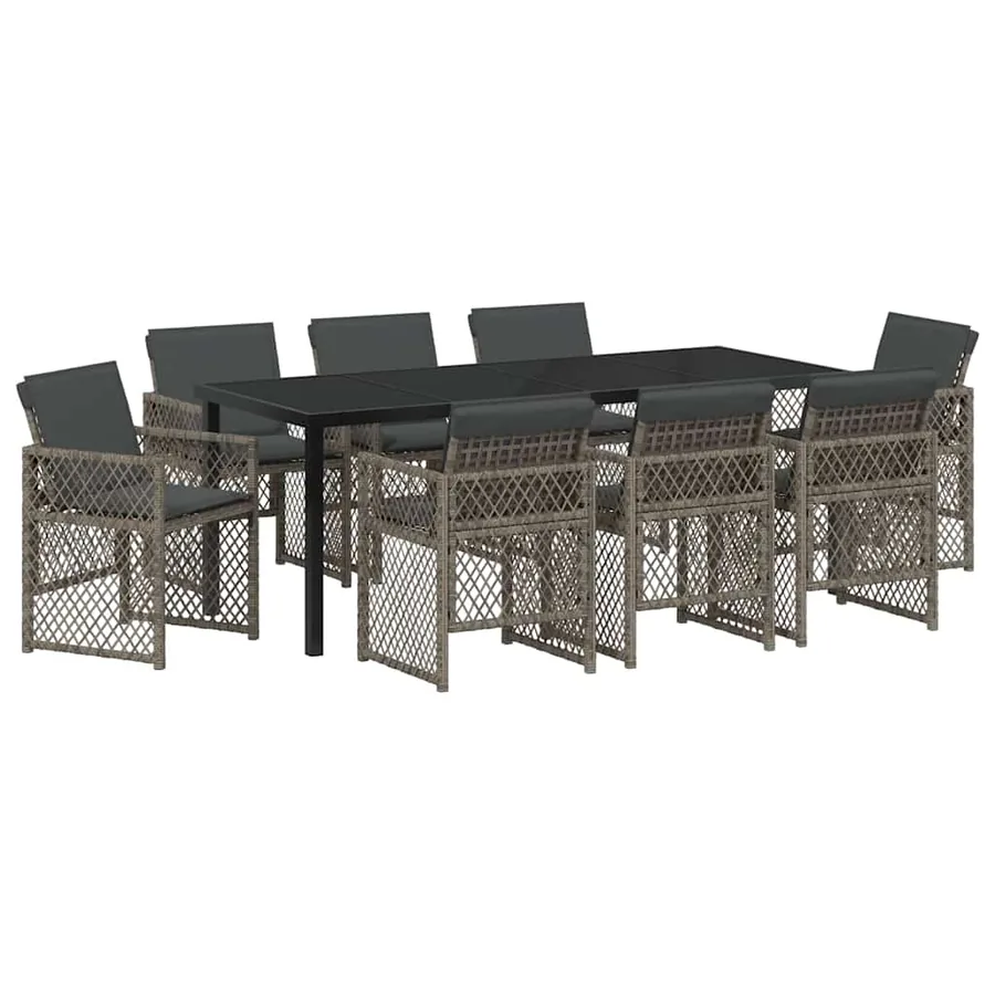 Ensemble de salle à manger pour jardin 9 pcs Gris polyrotin - 2