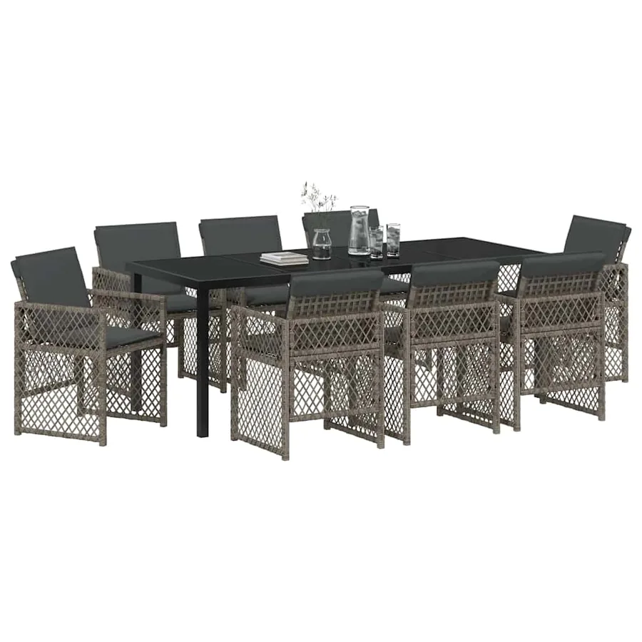 Ensemble de salle à manger pour jardin 9 pcs Gris polyrotin - 3