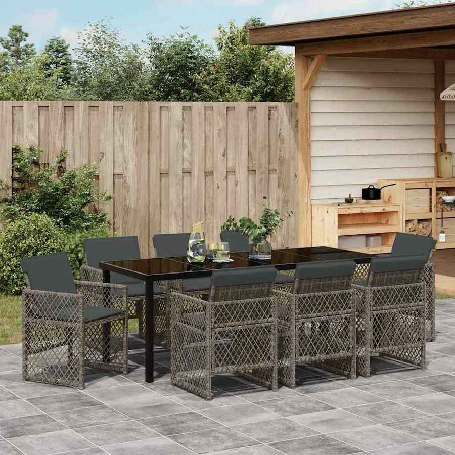 Ensemble de salle à manger pour jardin 9 pcs Gris polyrotin - 4