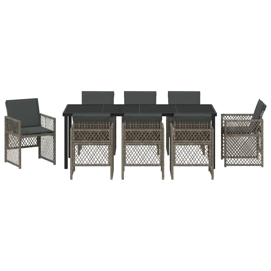 Ensemble de salle à manger pour jardin 9 pcs Gris polyrotin - 7