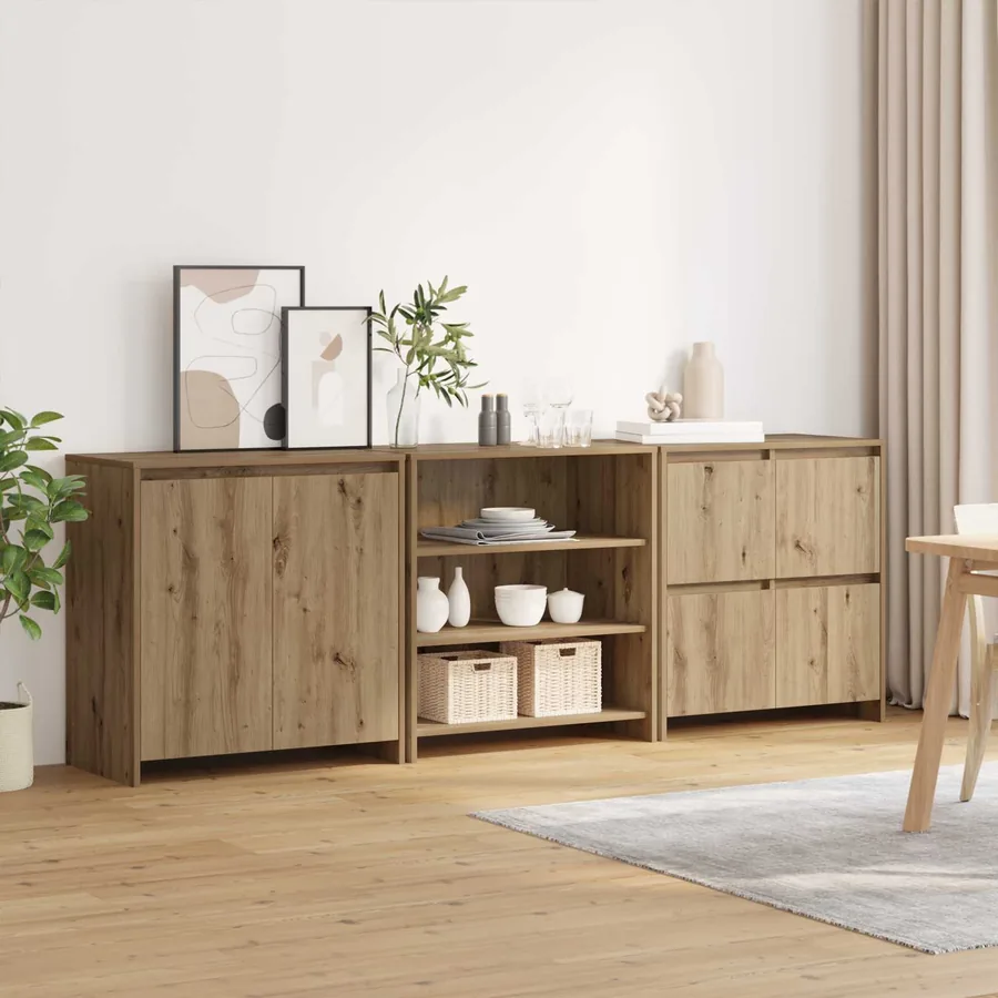 Buffet 3 pcs Chêne artisanal 70 x 41 x 75 cm Bois d'ingénierie - 3